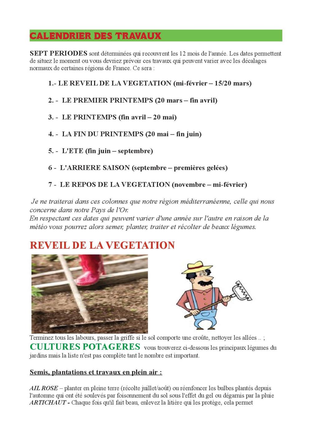 calendrier des travaux