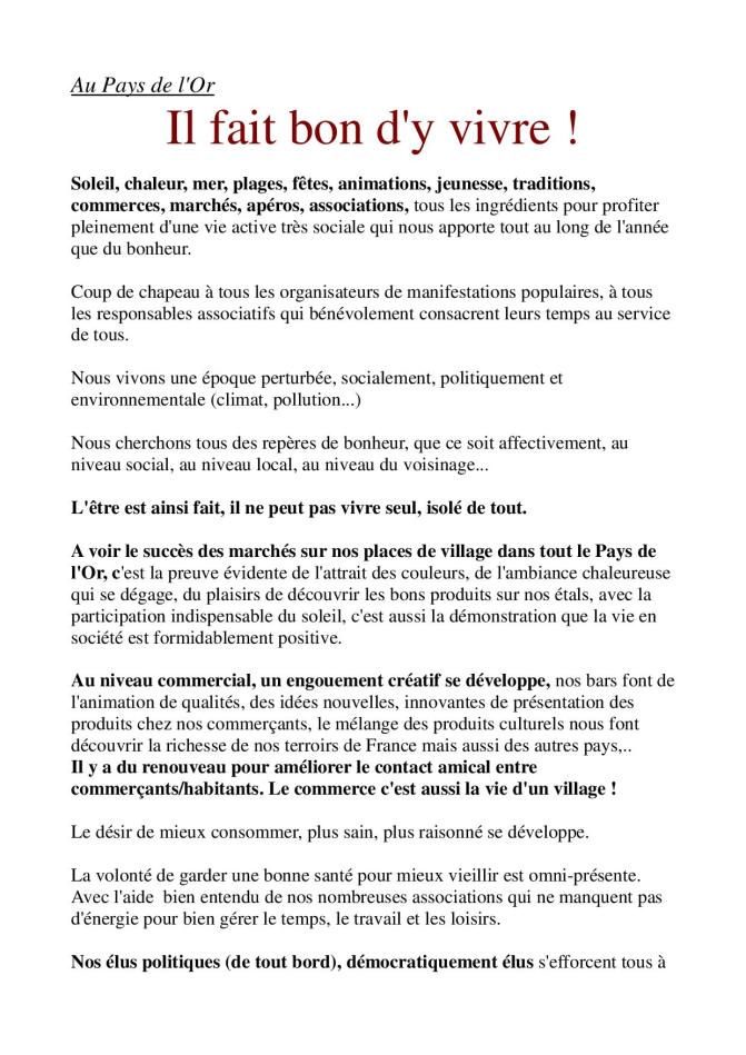 au Pays de l'Or il fait bon d'y vivre