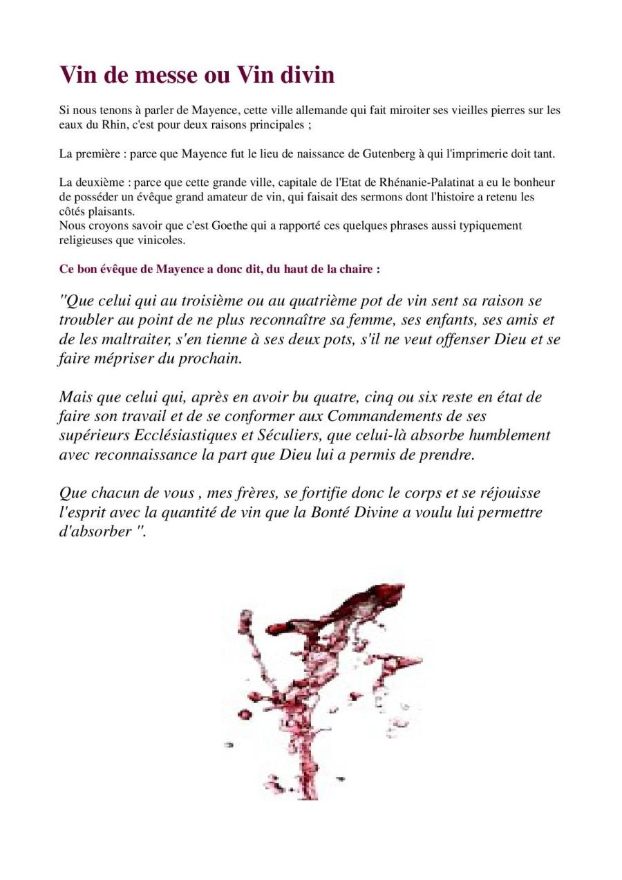 vin de messe ou vin divin
