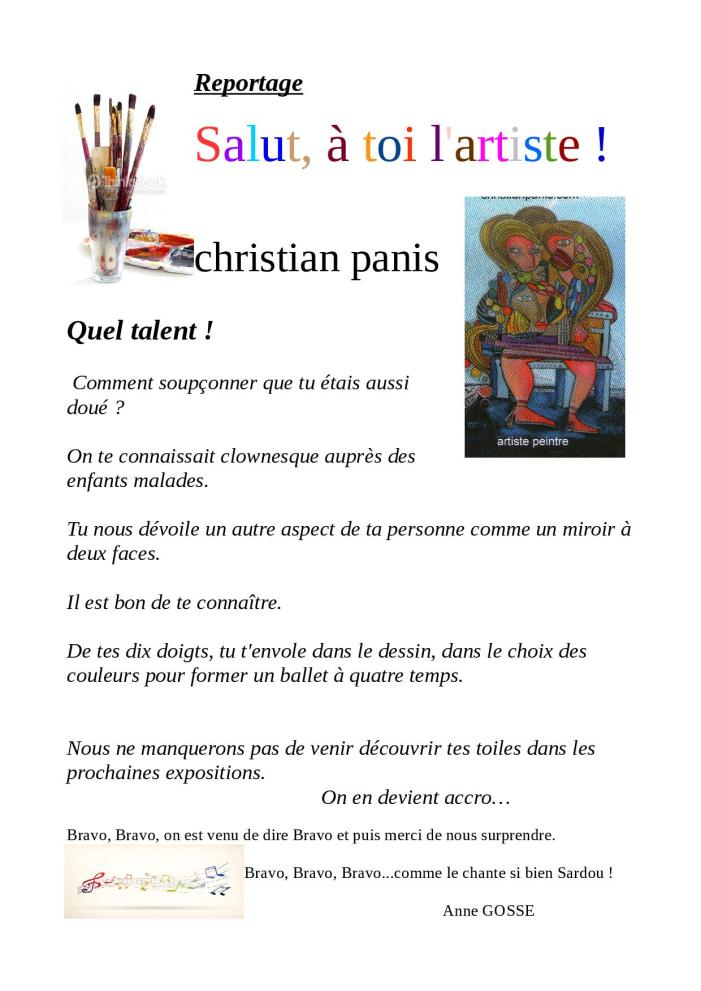christian Panis salut à toi l'artiste